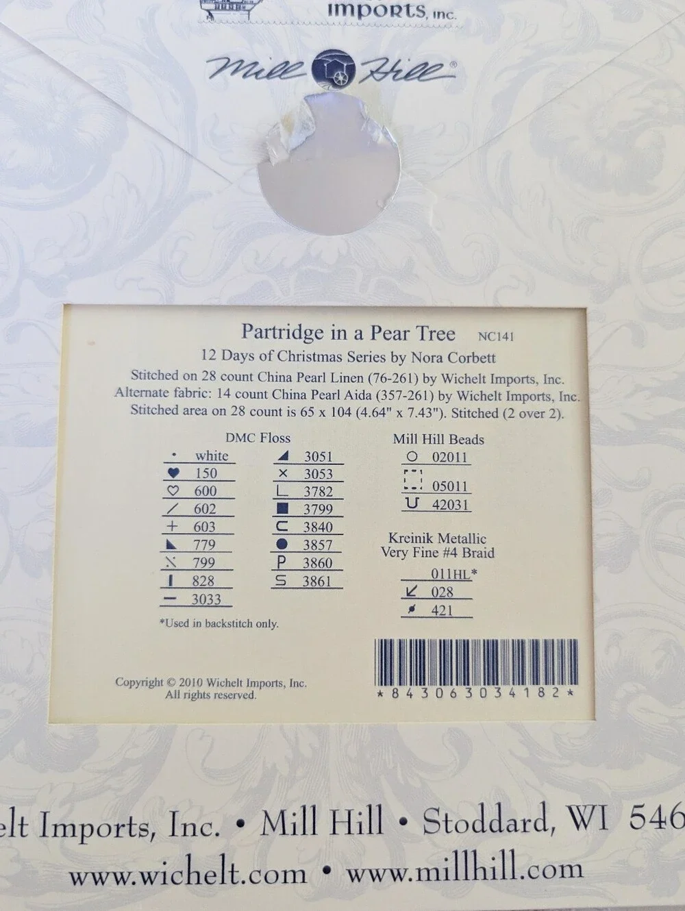 Nora Corbett 12 Days of Christmas A Patridge in a Pear Tree Cross Stitch Kit NEW